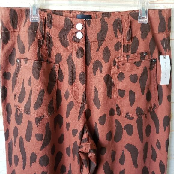 Maeve The Junie High-Rise Flare Stretchy Jeans Brown Motif Size 33 Animal Print - Picture 7 of 12